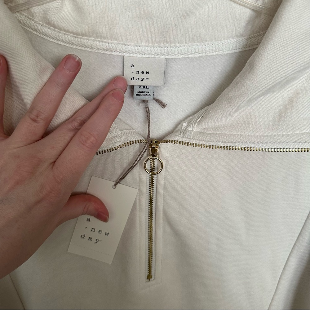 NWT Plus Size Women’s A New Day Cream Quarter Zip Pullover Sweatshirt - Picture 2 of 4